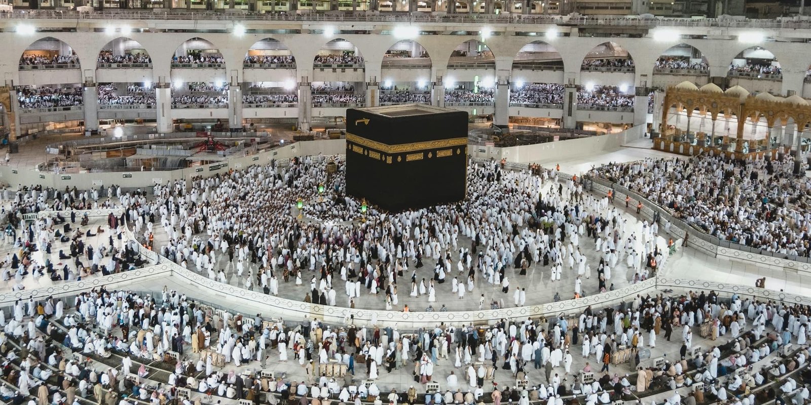 Pilgrims performing tawaf around the Kaaba at Masjid al-Haram in Makkah